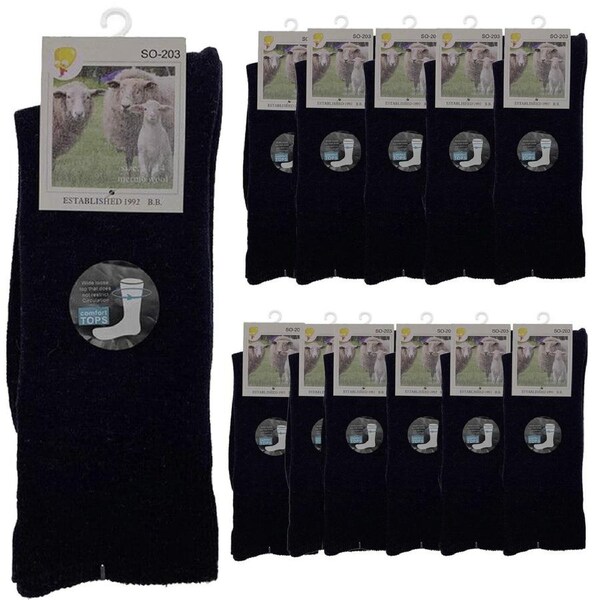 Merino Wool Mens Loose Top Thermal Socks Diabetic Comfort Circulation - 12 Pairs Navy / 11-14