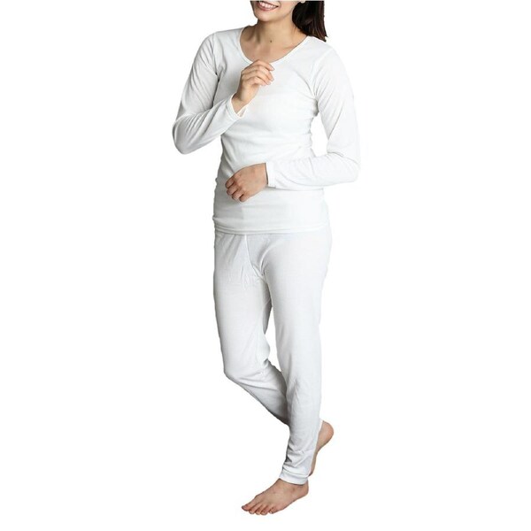 2pcs Womens Merino Wool Blend Top & Pants Thermal Set Leggings Long Johns Underwear Beige / 10-12