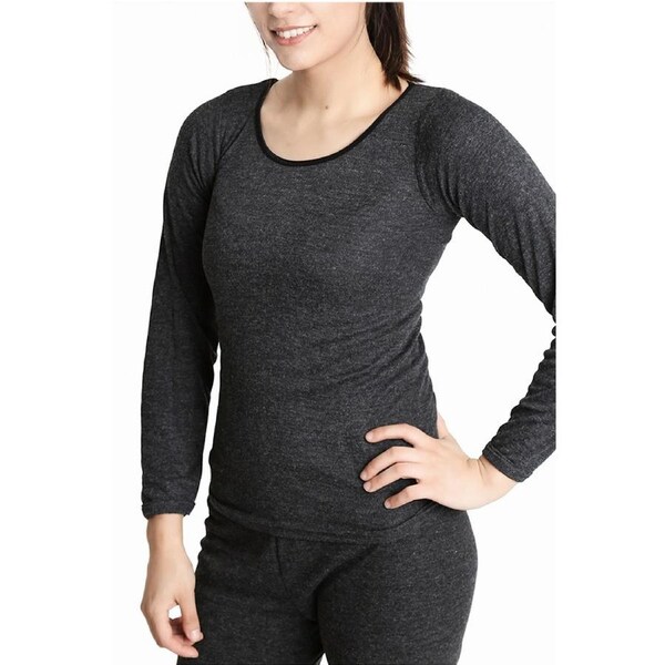 Ladies Merino Wool Blend Long Sleeve Thermal Spencer Top Underwear Thermals Black / 20-22