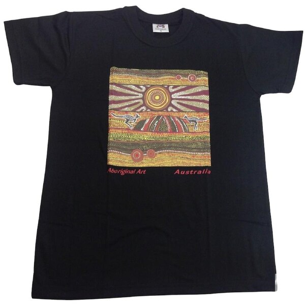 Mens Australia T Shirt Aboriginal Art 100% Cotton Souvenir Indigenous Tee Black / XXL