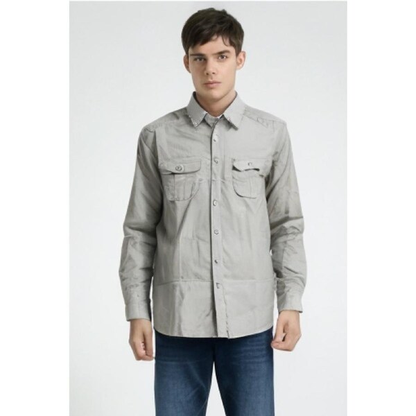 Mens Plain Slim 100% Cotton Long Sleeve Shirt Button Up Stylish Business Casual Grey / S