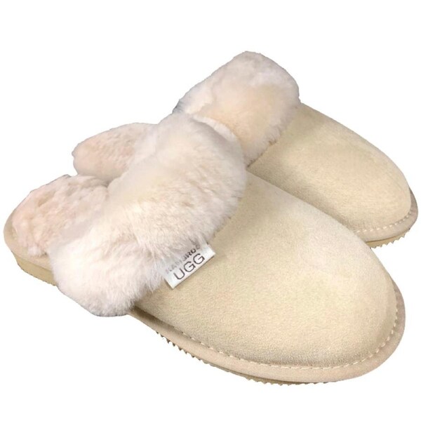 100% Australian Merino Sheepskin Scuffs Moccasins Slippers Winter Slip On UGG - Womens Sand / 12