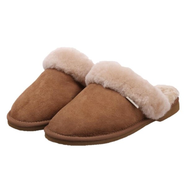 100% Australian Merino Sheepskin Scuffs Moccasins Slippers Winter Slip On UGG - Womens Chestnut / 12