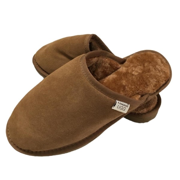 100% Australian Merino Sheepskin Scuffs Moccasins Slippers Winter Slip On UGG - Mens Chestnut / 11