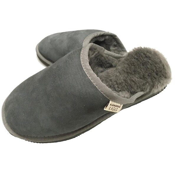 100% Australian Merino Sheepskin Scuffs Moccasins Slippers Winter Slip On UGG - Mens Grey / 8