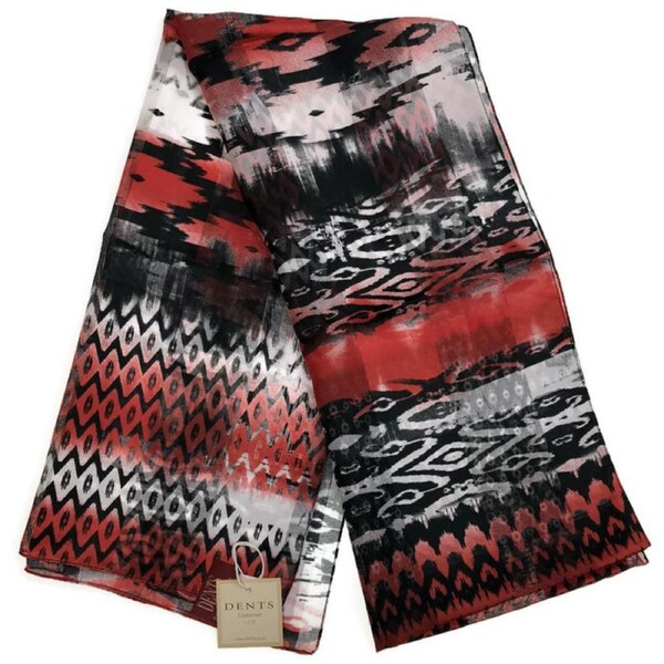 DENTS Monotone Aztec Print Scarf Ladies Womens MADE IN ITALY Unlined Fine Berry