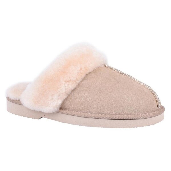 GROSBY Doe Womens Moccasin Sheepskin Slipper UGG Scuff Slip On Moccasins Ladies Beige / 5