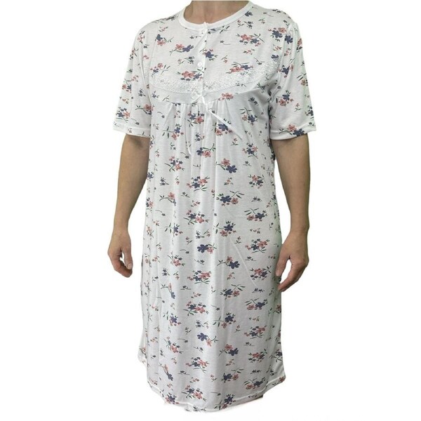 Womens Ladies Cotton Nightie Night Gown Slip Petticoat PJs Sleepwear Dress White/Pink / 22