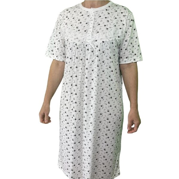 Womens Ladies Cotton Nightie Night Gown Slip Petticoat PJs Sleepwear Dress White/Purple / 12