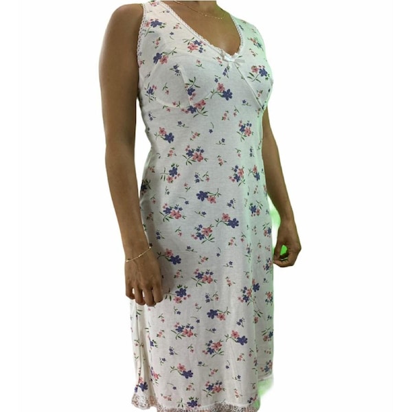 Womens Ladies Cotton Nightie Night Gown Slip Petticoat PJs Sleepwear Dress Pink / 16