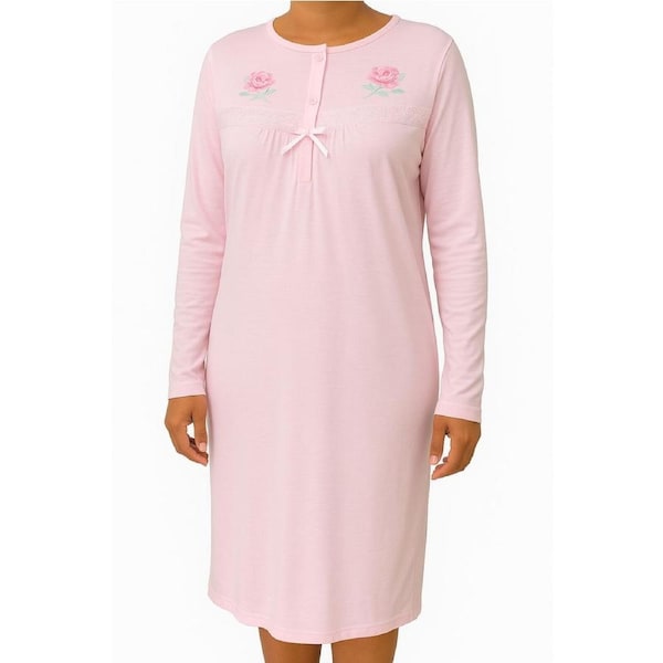 Womens Ladies Cotton Nightie Night Gown Pajamas Pyjamas Sleepwear PJ Pink / 12