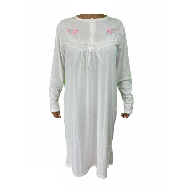 Womens Ladies Cotton Nightie Night Gown Pajamas Pyjamas Sleepwear PJ White / 16