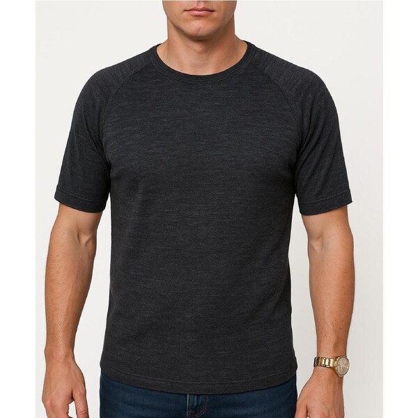 Mens Merino Wool Blend Short Sleeve Thermal Top Underwear Thermals Base Layer Black / L