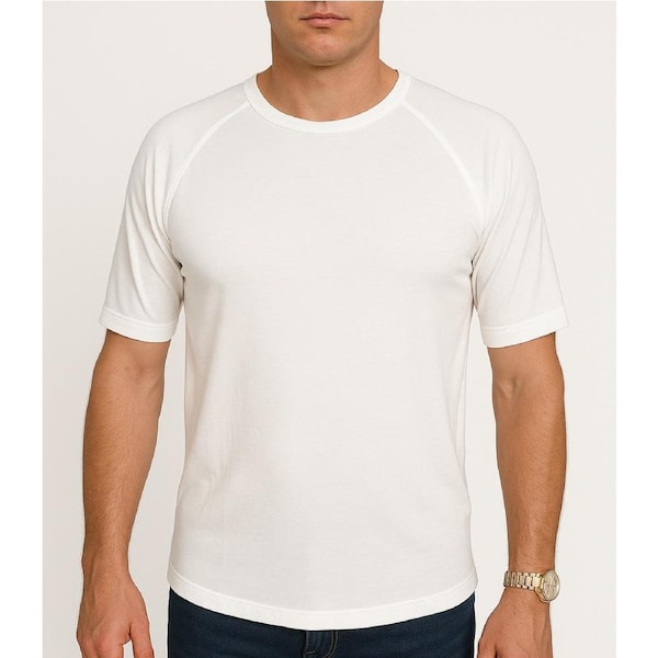 Mens Merino Wool Blend Short Sleeve Thermal Top Underwear Thermals Base Layer Natural / M