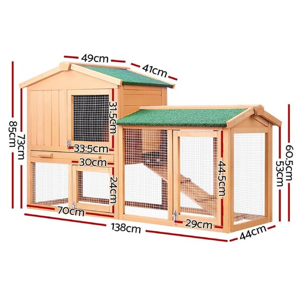 i.Pet Rabbit Hutch Chicken Coop Wooden L XL House Cage Metal Outdoor 138 x 49 x 85cm