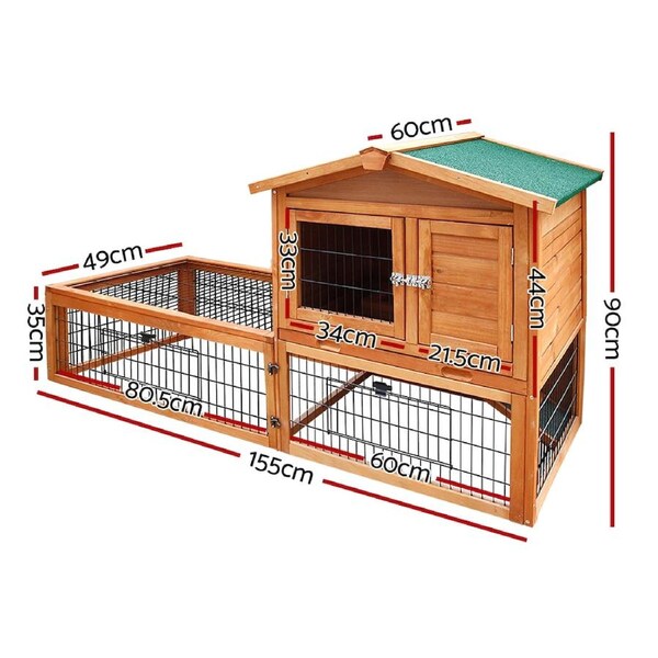 i.Pet Rabbit Hutch Chicken Coop Wooden L XL House Cage Metal Outdoor 60 x 90 x 155cm