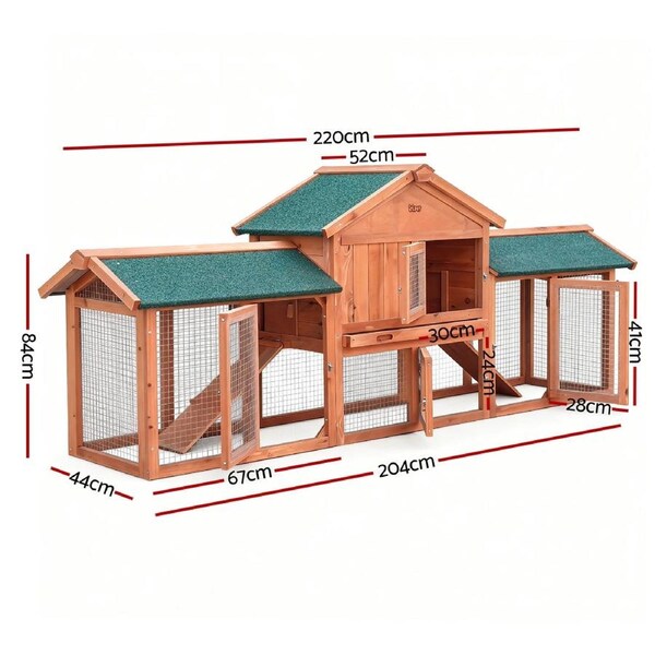 i.Pet Rabbit Hutch Chicken Coop Wooden L XL House Cage Metal Outdoor 220cm x52cm x 84cm
