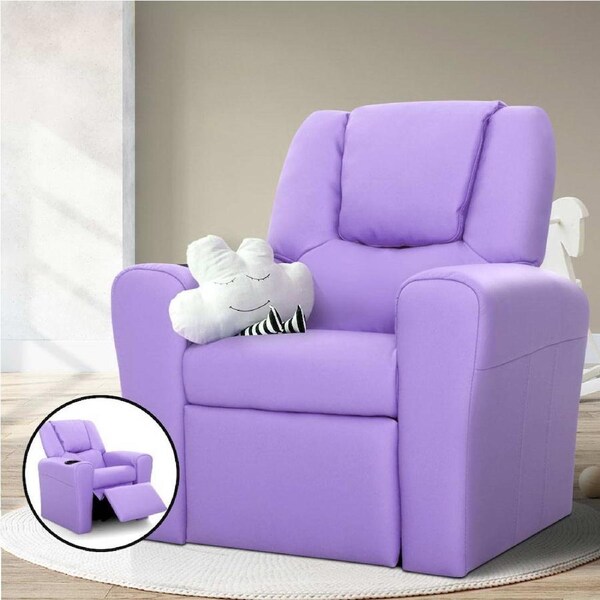 Keezi Kids Recliner Chair Leather Linen Soft Sofa Lounge Couch Children Armchair Purple
