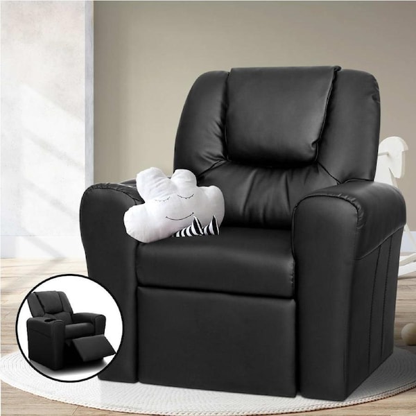 Keezi Kids Recliner Chair Leather Linen Soft Sofa Lounge Couch Children Armchair Black