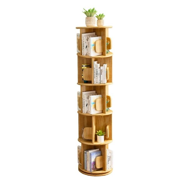 5-Tier Versatile Timber Rubberwood Wooden Rotating Swivel Bookcase Bookshelves 161cm Natural