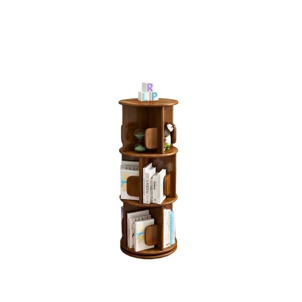 3-Tier Versatile Timber Rubberwood Wooden Rotating Swivel Bookcase Bookshelves 98cm Walnut