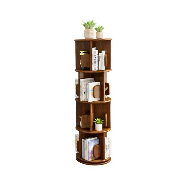 4-Tier Versatile Timber Rubberwood Wooden Rotating Swivel Bookcase Bookshelves 130cm Walnut