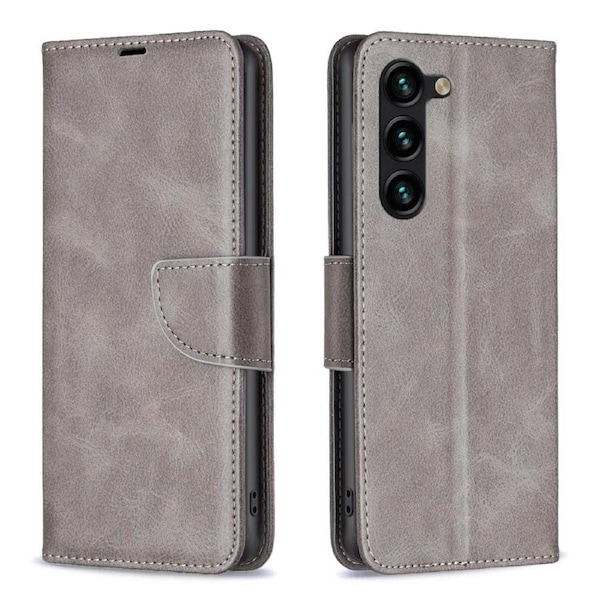 For Samsung Galaxy S24+ Plus Case, Lambskin Texture, Folio PU Leather Wallet, Lanyard, Grey