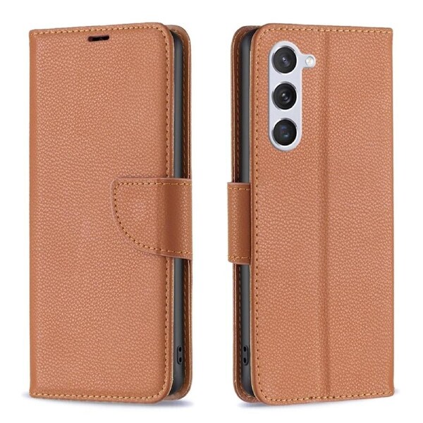 For Samsung Galaxy S24 Case, Lychee Folio Wallet PU Leather Cover, Kickstand, Brown