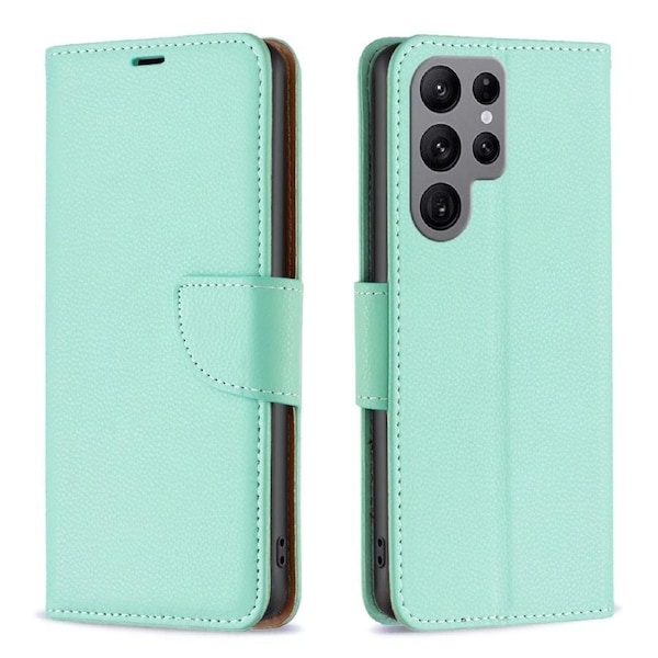 For Samsung Galaxy S24 Ultra Case, Lychee Folio Wallet PU Leather Cover, Kickstand, Green