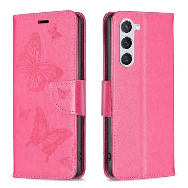 For Samsung Galaxy S24 Case, Butterflies Emboss, Folio PU Leather Wallet, Stand, Rose Red
