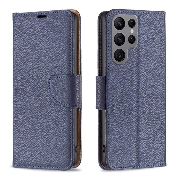 For Samsung Galaxy S24 Ultra Case, Lychee Folio Wallet PU Leather Cover, Kickstand, Blue
