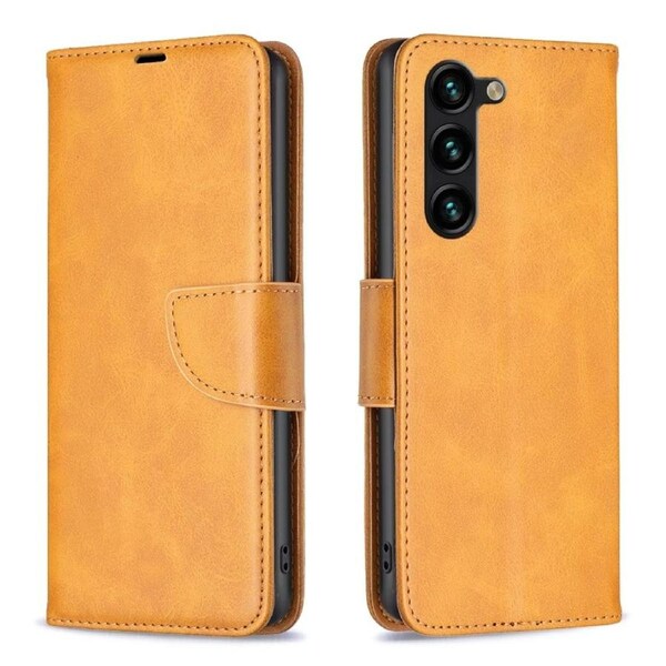 For Samsung Galaxy S24+ Plus Case, Lambskin Texture, Folio PU Leather Wallet, Lanyard, Light Brown