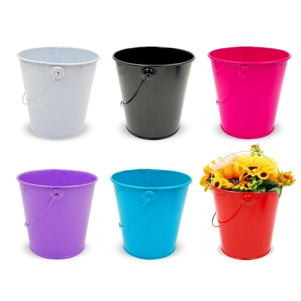 6PACK Vivid Coloured Metal Easter Buckets with Handle -12cm-