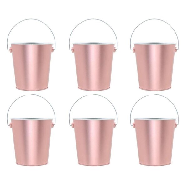6PACK Rosegold Metal Easter Buckets with Handle -12cm-