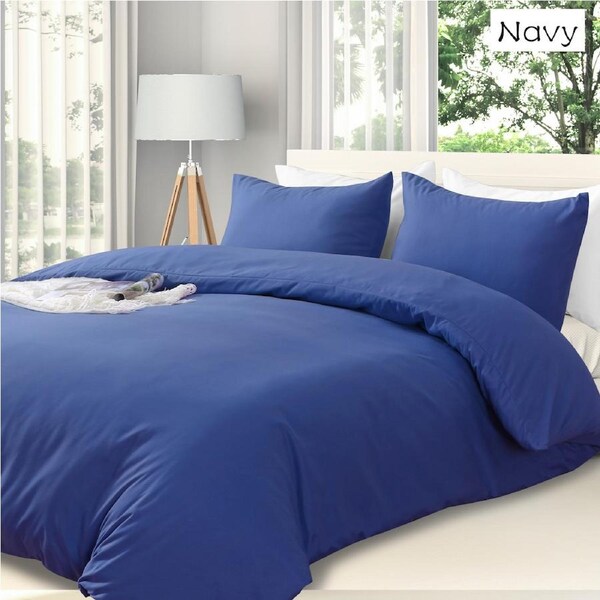 LINENOVA Hotel Quality Soft Quilt Cover Sets Duvet Cover Pillowcases Set All Size - 10 Colors Choice Single / Navy