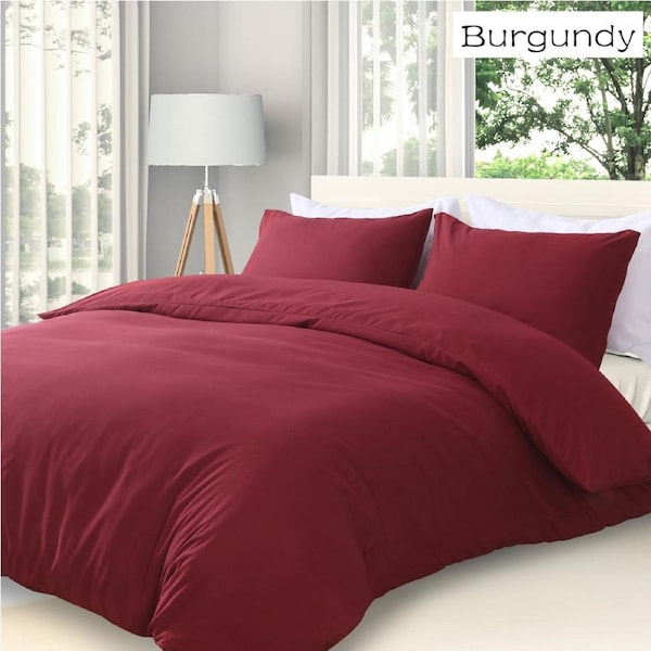 LINENOVA Hotel Quality Soft Quilt Cover Duvet Cover Pillowcases Set All Size - 10 Colors Choice Double / Burgundy
