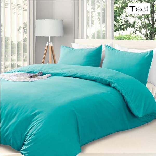 LINENOVA Hotel Quality Soft Quilt Cover Duvet Cover Pillowcases Set All Size - 10 Colors Choice Double / Teal