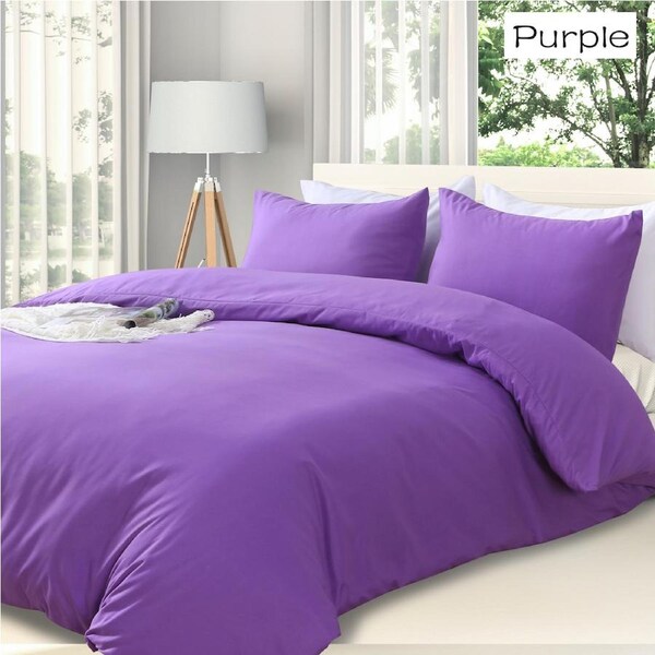 LINENOVA Hotel Quality Soft Quilt Cover Duvet Cover Pillowcases Set All Size - 10 Colors Choice Double / Purple
