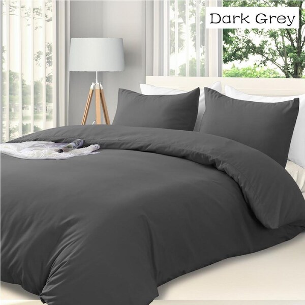 LINENOVA Hotel Quality Soft Quilt Cover Duvet Cover Pillowcases Set All Size - 10 Colors Choice Queen / Dark Grey