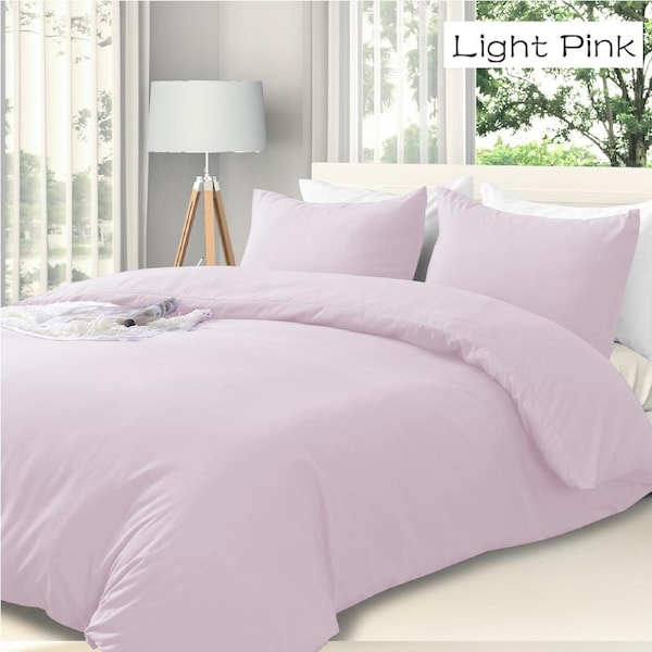 LINENOVA Hotel Quality Soft Quilt Cover Duvet Cover Pillowcases Set All Size - 10 Colors Choice Queen / Light Pink