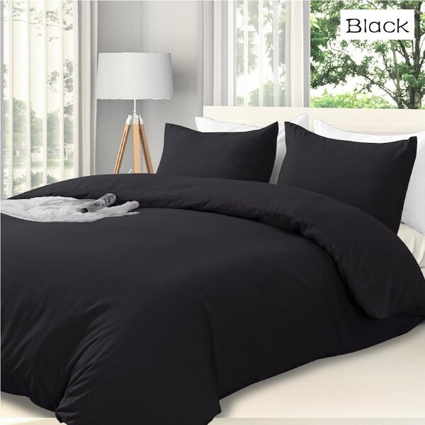 LINENOVA Hotel Quality Soft Quilt Cover Duvet Cover Pillowcases Set All Size - 10 Colors Choice Super King / Black