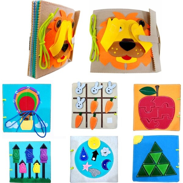 10Pages! Felt Quiet Soft Activity Busy Book educational Toddler Puzzle Hands on Game Montessori Toy First Handmade DIY Preschool Lion Baby Kids