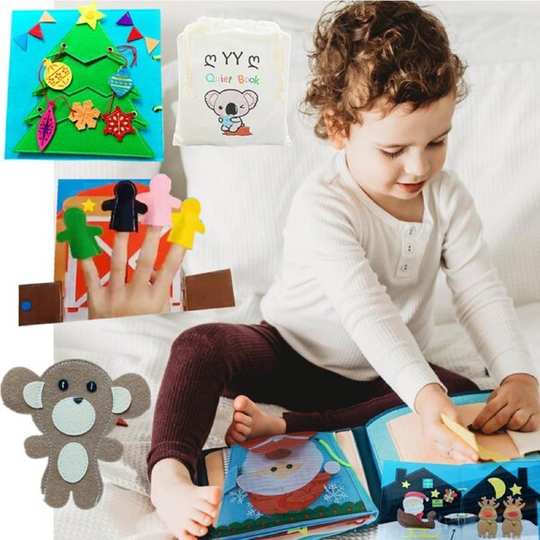 10Pages! Xmas Felt Soft Activity Quiet Busy Book Toddler Puzzle Montessori Toy Fabric First DIY Santa Christmas Preschool