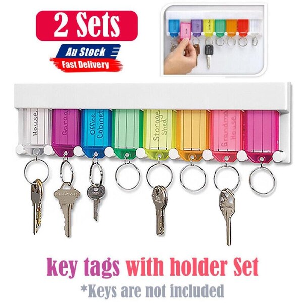 2x 8pce Key Tags w/Holder (Screws & adhesive included)