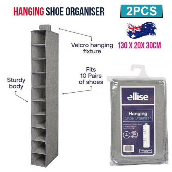 2x Deluxe Hanging Shoe Organiser 130cm