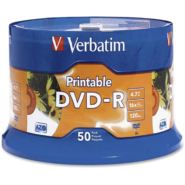 Verbatim DVD Recordable Media - DVD-R - 16x - 4.70 GB - 50 Pack Spindle - 120mm - Printable