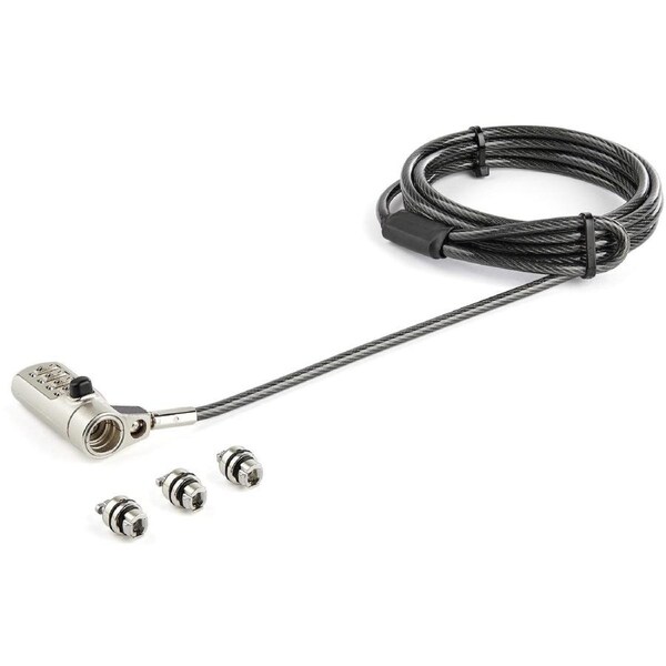 StarTech.com Cable Lock For Notebook, Desktop Computer, Monitor - 2 m - Resettable - 4-digit - Combination Lock - Black, Silver - Vinyl Coated Steel