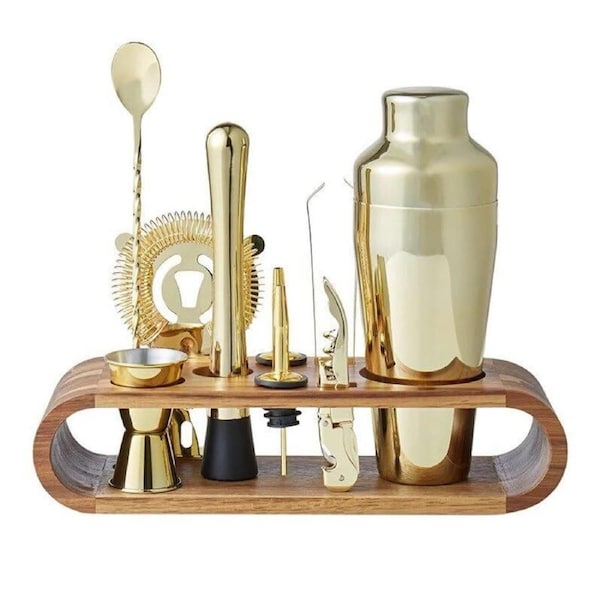 Cocktail Shaker Set Mixer Martini Spirits Maker Bar Strainer Bartender - Gold