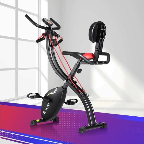 8 Levels Everfit Folding Exercise Bike Magnetic X-Bike Indoor Cycling Resistance Rope