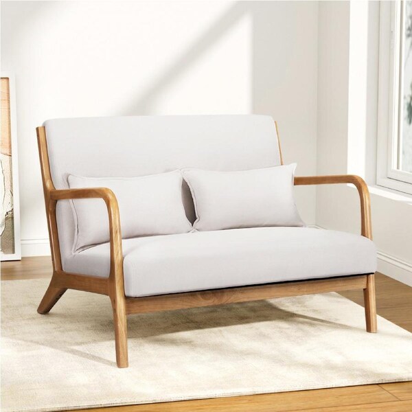 1x Artiss Armchair 2 Seater Loveseat Fabric Chair Beige